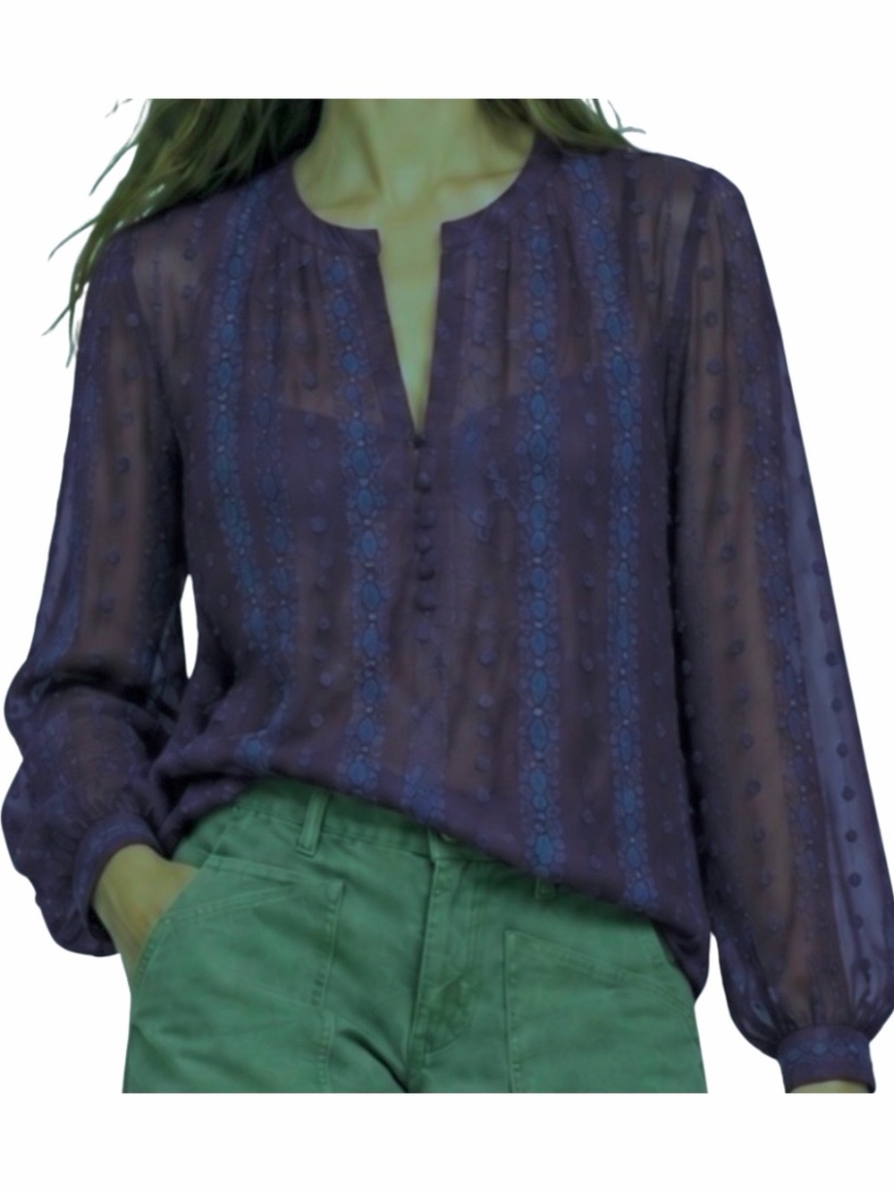 Zoa New York Embroidered Sheer Blouse Purple, Size XS, Like New